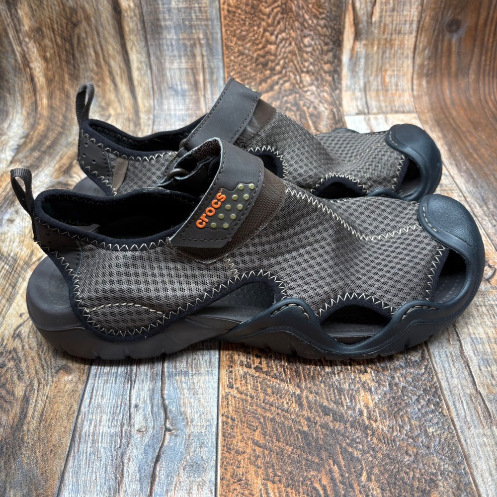 Crocs Swiftwater Mesh Deck Sandals Mens‎ 10 Espresso Black Water Shoes 15041